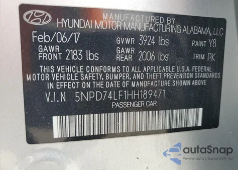 2017 Hyundai Elantra Se from USA, damaged, VIN 5NPD74LF1HH189471
